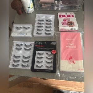 Unused lashes, lash glue and makeup sponges